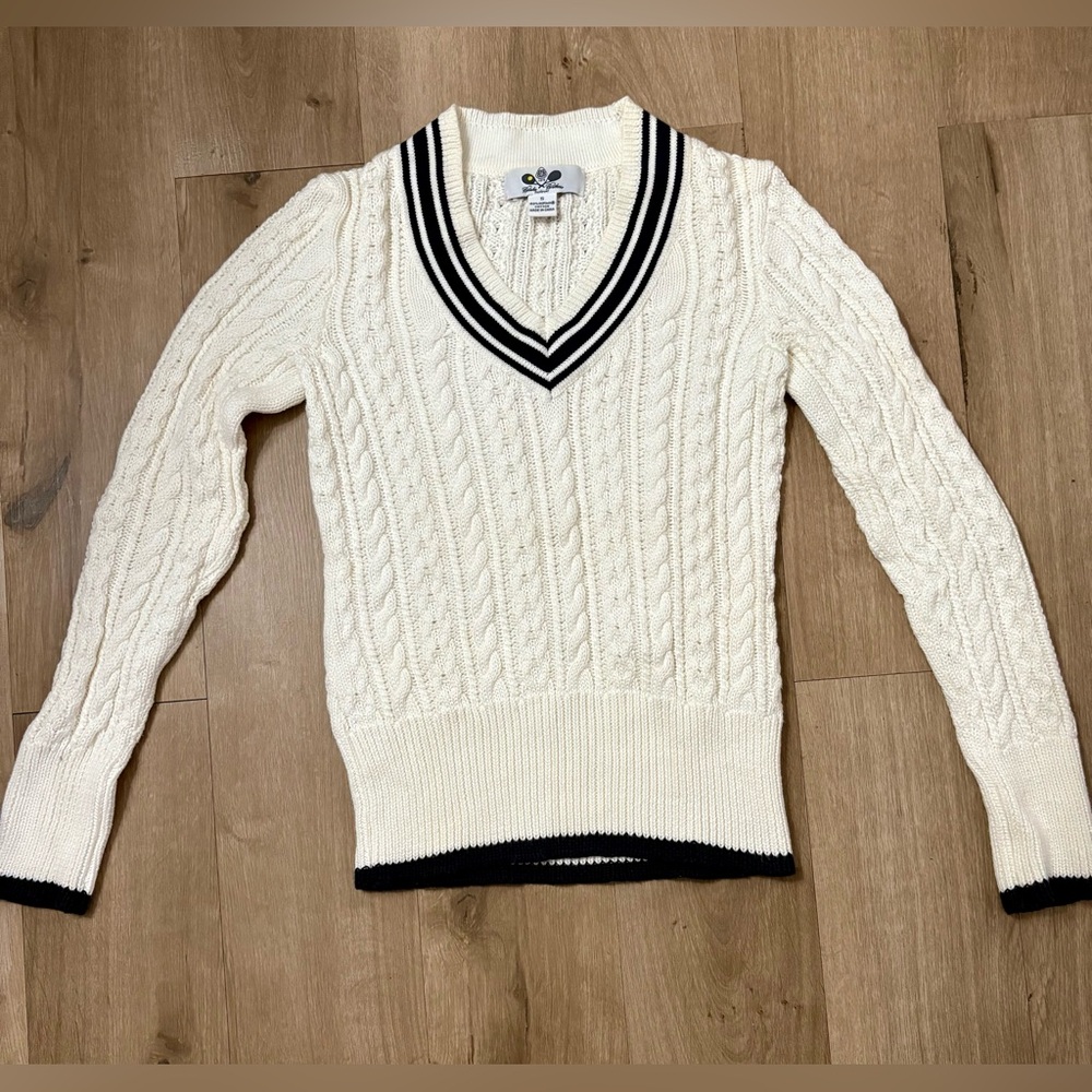 Women’s Brooks Brothers White Supima Cotton Cable Knit Sweater - Size S